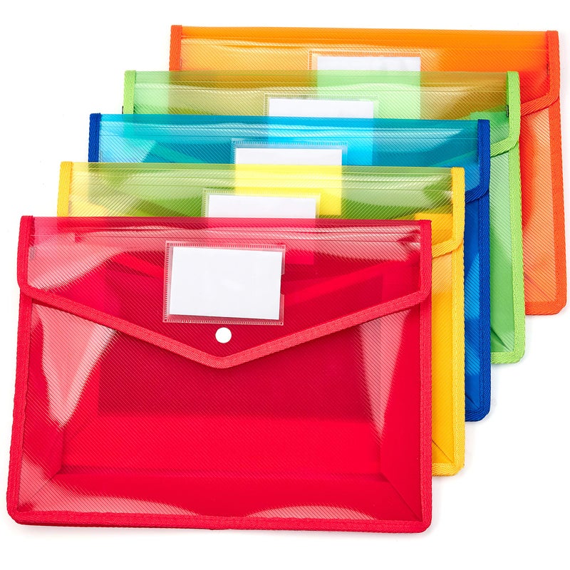 JIZISO Plastic File Folder Poly Envelope Expanding File Wallet Document Folder with Snap Button Closure, Legal Size, 5 Pack Large Waterproof Accordion File Pouch (Assorted Colors) - Image 3